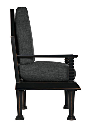 Resurrection Throne Accent Chair Solid Mahogany Frame Grey Upholstered Formal Seating
