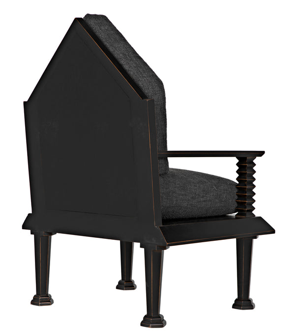 Resurrection Throne Accent Chair Solid Mahogany Frame Grey Upholstered Formal Seating