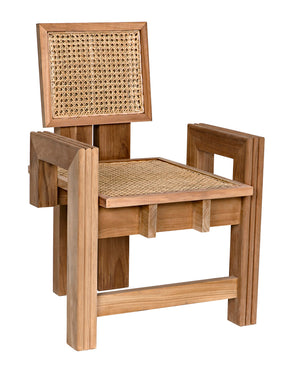 Noir Fatima Solid Teak Accent Chair with Hand-woven Cane Seat for Dining or Living Rooms GCHA309T