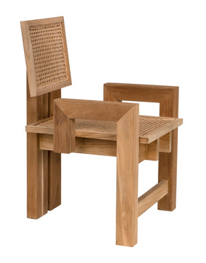 Fatima Solid Teak Accent Chair with Hand-woven Cane Seat for Dining or Living Rooms