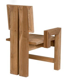 Fatima Solid Teak Accent Chair with Hand-woven Cane Seat for Dining or Living Rooms