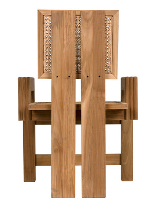 Fatima Solid Teak Accent Chair with Hand-woven Cane Seat for Dining or Living Rooms