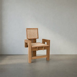 Fatima Solid Teak Accent Chair with Hand-woven Cane Seat for Dining or Living Rooms