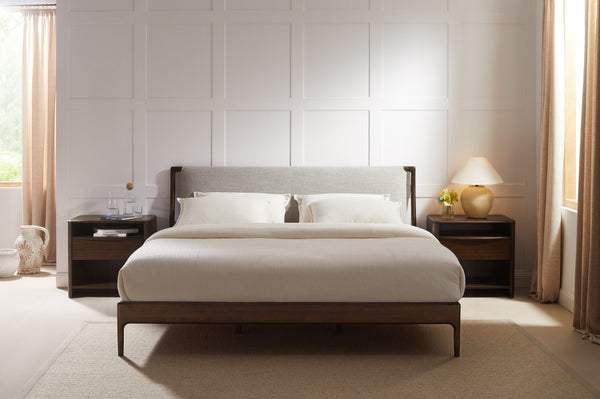Greenington Catalina Queen Platform Bed Solid Bamboo Upholstered Headboard Modern Bedroom Frame Black Walnut GCL001BL