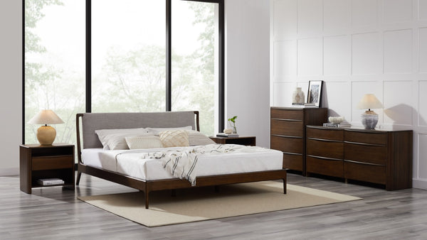 Greenington Catalina Queen Platform Bed Solid Bamboo Upholstered Headboard Modern Bedroom Frame Black Walnut GCL001BL