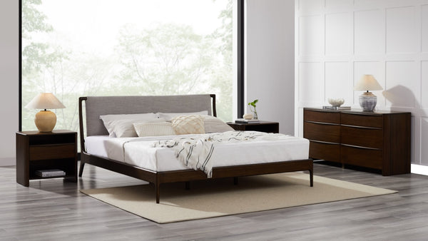 Greenington Catalina Queen Platform Bed Solid Bamboo Upholstered Headboard Modern Bedroom Frame Black Walnut GCL001BL