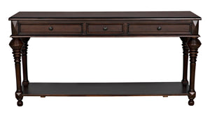 Noir Colonial Artisan-Crafted Sofa Table with Distressed Brown Finish & Storage Drawers for Elegance GCON102D