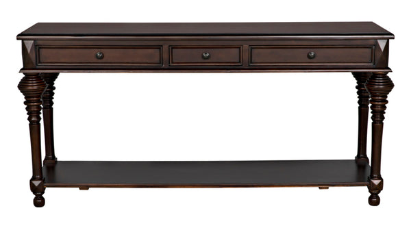 Noir Colonial Artisan-Crafted Sofa Table with Distressed Brown Finish & Storage Drawers for Elegance GCON102D