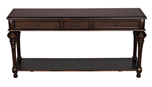Noir Colonial Artisan-Crafted Sofa Table with Distressed Brown Finish & Storage Drawers for Elegance GCON102D