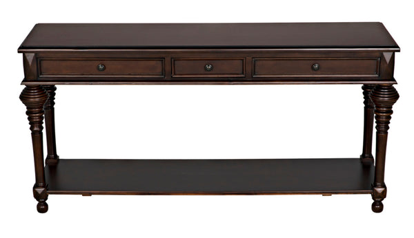 Noir Colonial Artisan-Crafted Sofa Table with Distressed Brown Finish & Storage Drawers for Elegance GCON102D