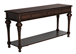 Noir Colonial Artisan-Crafted Sofa Table with Distressed Brown Finish & Storage Drawers for Elegance GCON102D