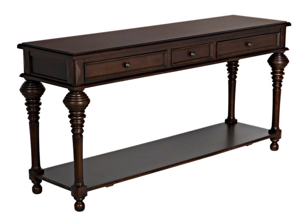 Noir Colonial Artisan-Crafted Sofa Table with Distressed Brown Finish & Storage Drawers for Elegance GCON102D