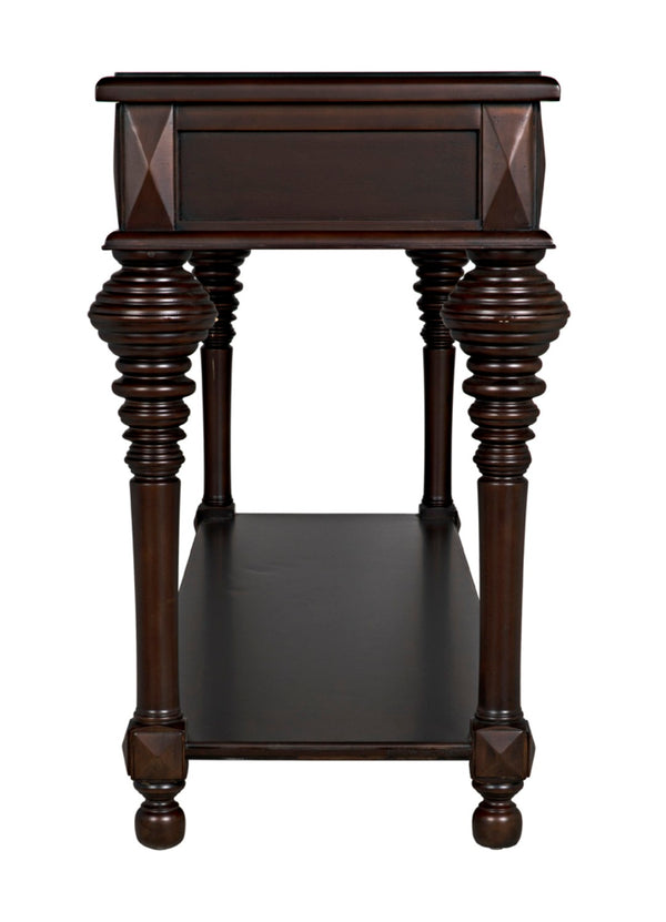Noir Colonial Artisan-Crafted Sofa Table with Distressed Brown Finish & Storage Drawers for Elegance GCON102D
