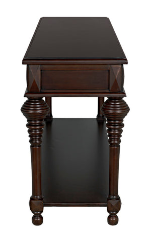 Noir Colonial Artisan-Crafted Sofa Table with Distressed Brown Finish & Storage Drawers for Elegance GCON102D