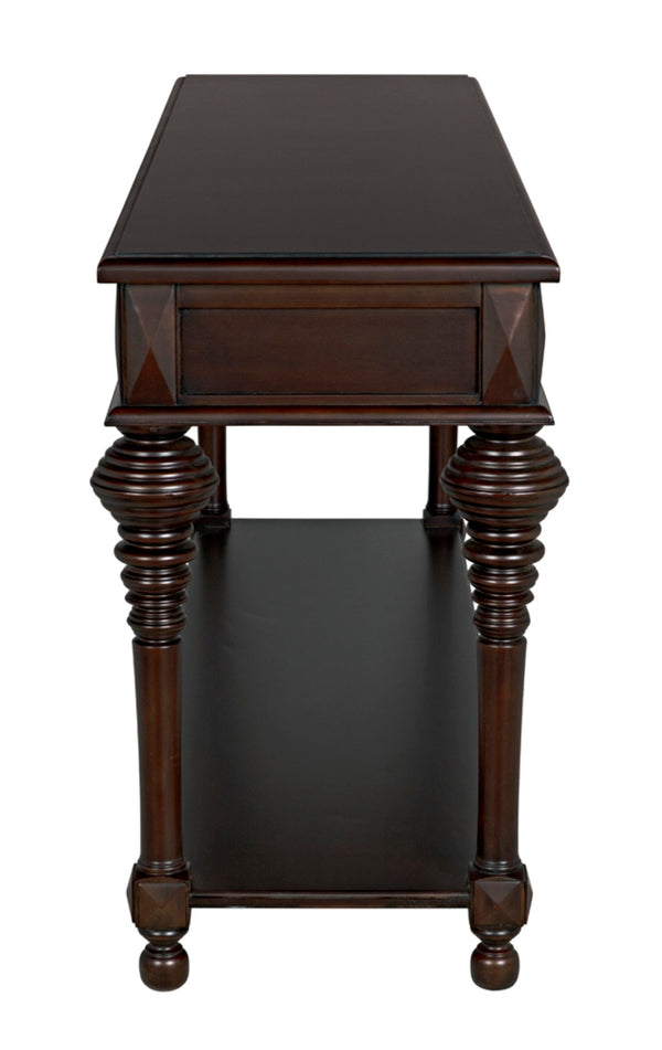 Noir Colonial Artisan-Crafted Sofa Table with Distressed Brown Finish & Storage Drawers for Elegance GCON102D