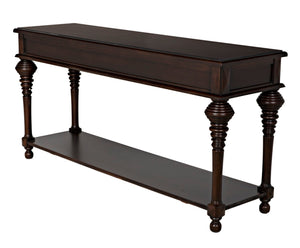 Noir Colonial Artisan-Crafted Sofa Table with Distressed Brown Finish & Storage Drawers for Elegance GCON102D