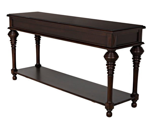 Noir Colonial Artisan-Crafted Sofa Table with Distressed Brown Finish & Storage Drawers for Elegance GCON102D