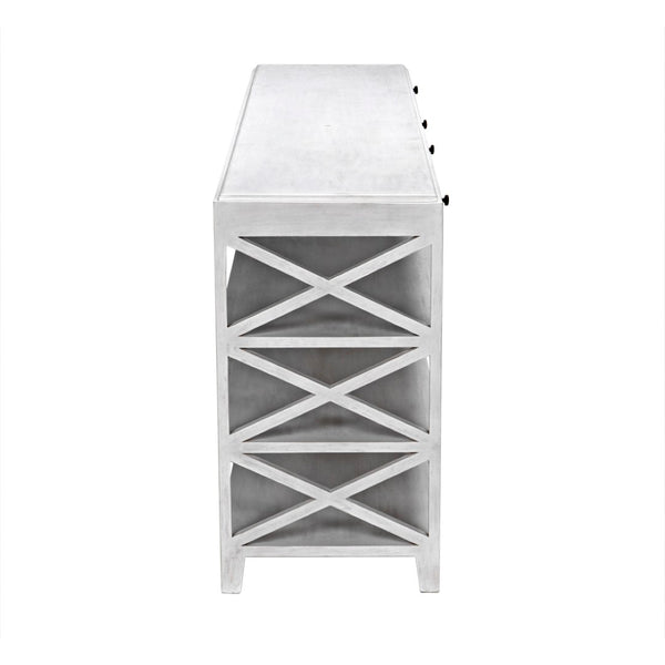 Noir Sutton Console Table - Handcrafted Solid Mahogany with White Wash Finish & Ample Storage Space GCON201WH