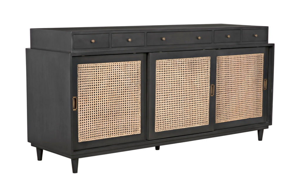 Noir Hermosa Sideboard - Handcrafted Mahogany Console with Caned Doors & Timeless Mid-Century Design GCON204P