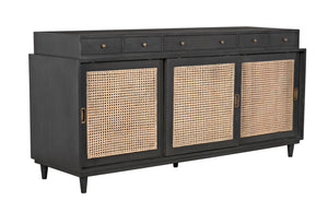Noir Hermosa Sideboard - Handcrafted Mahogany Console with Caned Doors & Timeless Mid-Century Design GCON204P