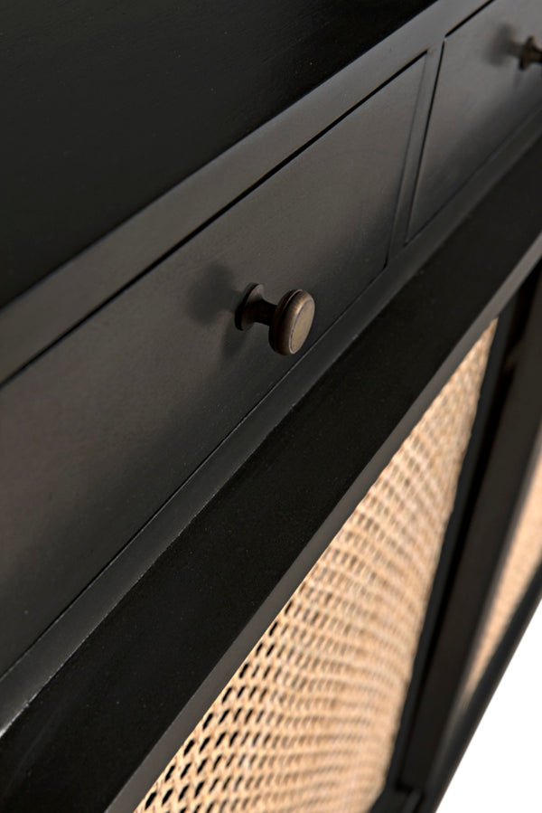 Noir Hermosa Sideboard - Handcrafted Mahogany Console with Caned Doors & Timeless Mid-Century Design GCON204P