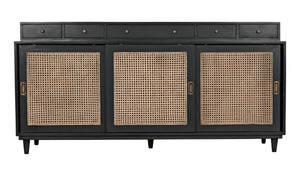Noir Hermosa Sideboard - Handcrafted Mahogany Console with Caned Doors & Timeless Mid-Century Design GCON204P