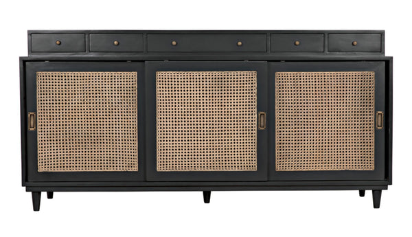 Noir Hermosa Sideboard - Handcrafted Mahogany Console with Caned Doors & Timeless Mid-Century Design GCON204P
