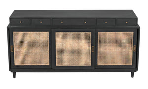 Noir Hermosa Sideboard - Handcrafted Mahogany Console with Caned Doors & Timeless Mid-Century Design GCON204P