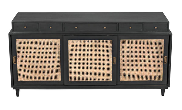 Noir Hermosa Sideboard - Handcrafted Mahogany Console with Caned Doors & Timeless Mid-Century Design GCON204P