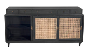 Noir Hermosa Sideboard - Handcrafted Mahogany Console with Caned Doors & Timeless Mid-Century Design GCON204P