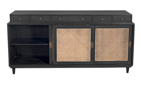 Noir Hermosa Sideboard - Handcrafted Mahogany Console with Caned Doors & Timeless Mid-Century Design GCON204P