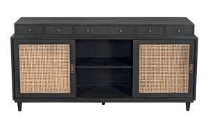 Noir Hermosa Sideboard - Handcrafted Mahogany Console with Caned Doors & Timeless Mid-Century Design GCON204P