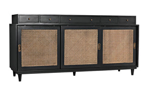 Noir Hermosa Sideboard - Handcrafted Mahogany Console with Caned Doors & Timeless Mid-Century Design GCON204P
