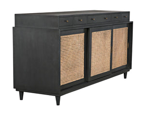 Noir Hermosa Sideboard - Handcrafted Mahogany Console with Caned Doors & Timeless Mid-Century Design GCON204P