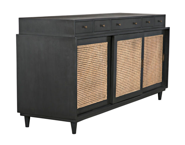 Noir Hermosa Sideboard - Handcrafted Mahogany Console with Caned Doors & Timeless Mid-Century Design GCON204P