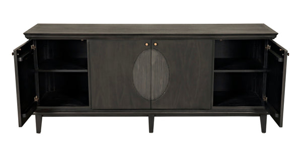 Noir Dumont Hand-Carved Mahogany Sideboard - Elegant Pale Finish, Brass Pulls, Ample Storage & Versatile Design GCON214P