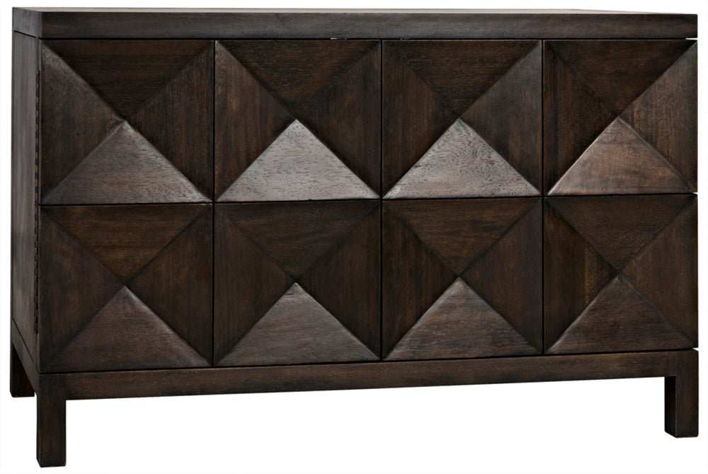 Noir Quadrant Handcrafted Sideboard with Sculpted Doors - Modern Design for Stylish Home Storage Solutions Ebony Walnut GCON231EB-2
