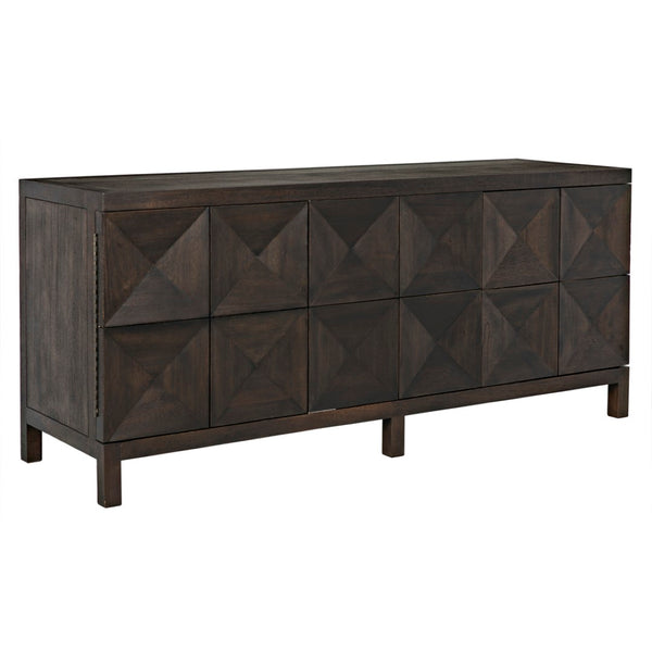 Noir Quadrant 3 Door Sideboard – Elegant Storage Solution with Sculptural Design for Modern Interiors Ebony Walnut GCON231EB-3