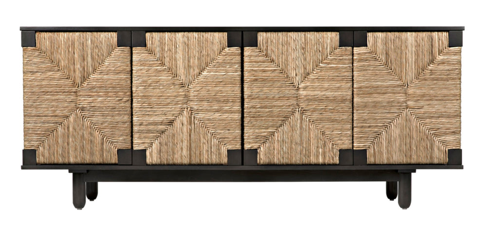 Noir Brook 4 Door Sideboard - Elegant Solid Mahogany with Sea Grass Accents for Stylish Storage Solutions Pale GCON239-2P