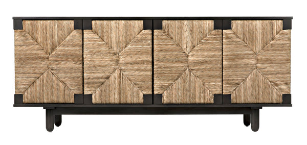 Noir Brook 4 Door Sideboard - Elegant Solid Mahogany with Sea Grass Accents for Stylish Storage Solutions Pale GCON239-2P