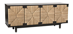 Noir Brook 4 Door Sideboard - Elegant Solid Mahogany with Sea Grass Accents for Stylish Storage Solutions Pale GCON239-2P