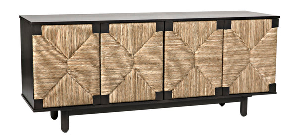Noir Brook 4 Door Sideboard - Elegant Solid Mahogany with Sea Grass Accents for Stylish Storage Solutions Pale GCON239-2P