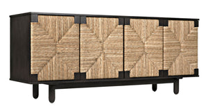 Noir Brook 4 Door Sideboard - Elegant Solid Mahogany with Sea Grass Accents for Stylish Storage Solutions Pale GCON239-2P