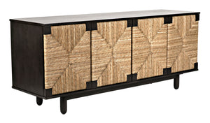 Noir Brook 4 Door Sideboard - Elegant Solid Mahogany with Sea Grass Accents for Stylish Storage Solutions Pale GCON239-2P
