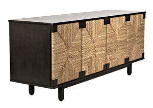 Noir Brook 4 Door Sideboard - Elegant Solid Mahogany with Sea Grass Accents for Stylish Storage Solutions Pale GCON239-2P