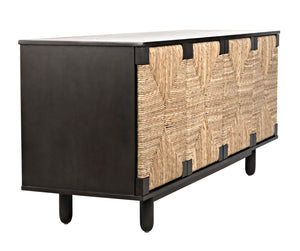 Noir Brook 4 Door Sideboard - Elegant Solid Mahogany with Sea Grass Accents for Stylish Storage Solutions Pale GCON239-2P