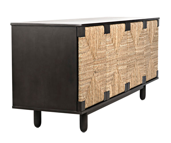 Noir Brook 4 Door Sideboard - Elegant Solid Mahogany with Sea Grass Accents for Stylish Storage Solutions Pale GCON239-2P