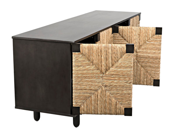 Noir Brook 4 Door Sideboard - Elegant Solid Mahogany with Sea Grass Accents for Stylish Storage Solutions Pale GCON239-2P