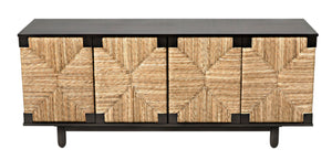 Noir Brook 4 Door Sideboard - Elegant Solid Mahogany with Sea Grass Accents for Stylish Storage Solutions Pale GCON239-2P