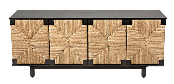 Noir Brook 4 Door Sideboard - Elegant Solid Mahogany with Sea Grass Accents for Stylish Storage Solutions Pale GCON239-2P